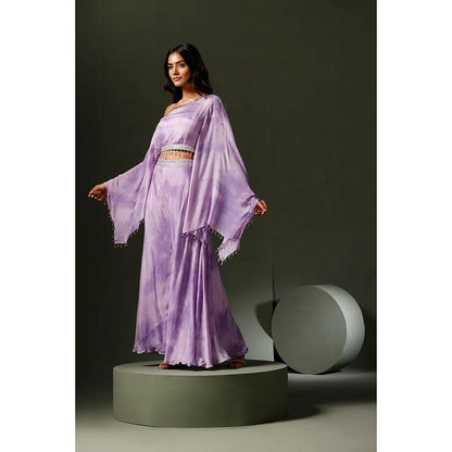"Two Sisters" by Gyans Purple Tie & Dye Crop Top with Sharara Pants (Set of 2)