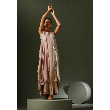 "Two Sisters" by Gyans Pink Cape with Dress (Set of 2)