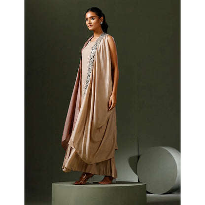 "Two Sisters" by Gyans Pink Cape with Dress (Set of 2)