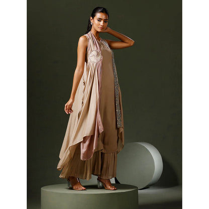 "Two Sisters" by Gyans Pink Cape with Dress (Set of 2)