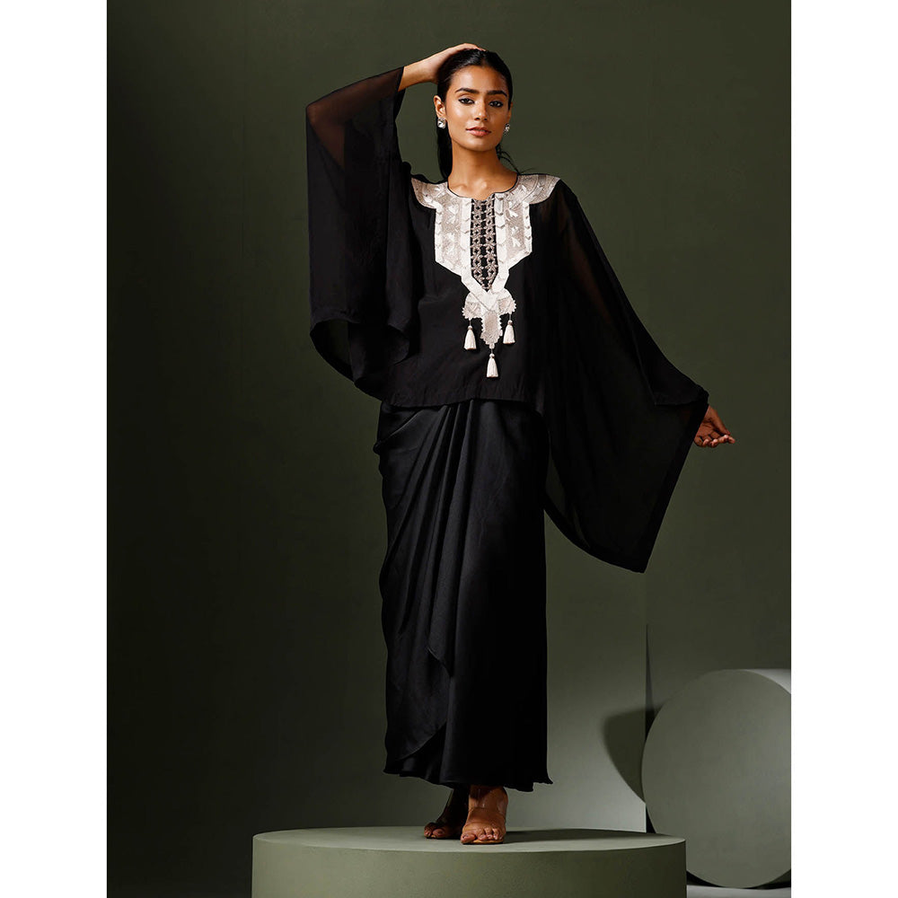 "Two Sisters" by Gyans Black Cape Set with Drape Skirt (Set of 2)