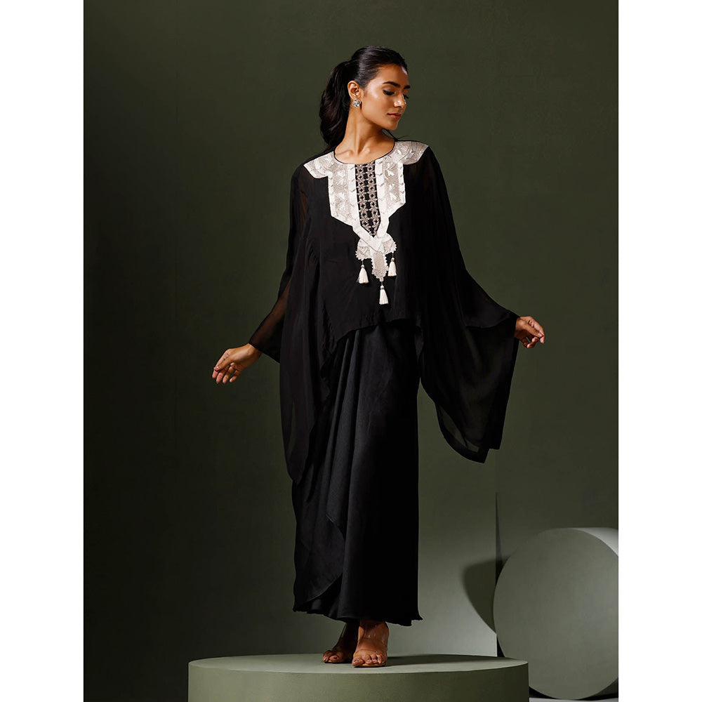 "Two Sisters" by Gyans Black Cape Set with Drape Skirt (Set of 2)