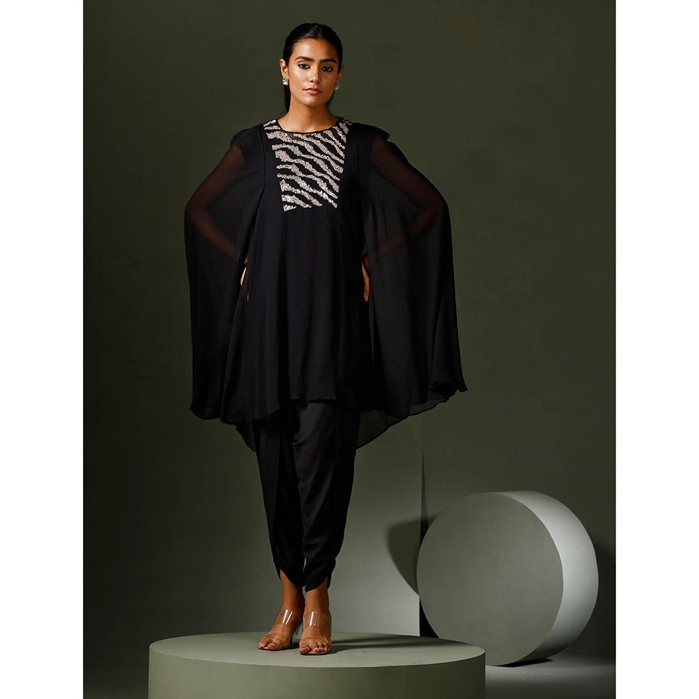"Two Sisters" by Gyans Black Cape Kurta with Tulip Pant (Set of 2)