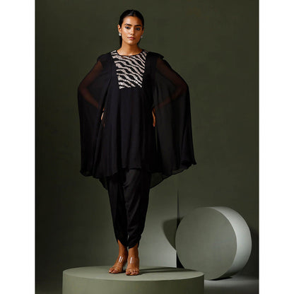 "Two Sisters" by Gyans Black Cape Kurta with Tulip Pant (Set of 2)