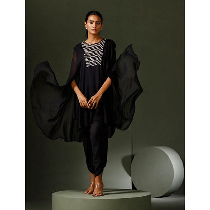 "Two Sisters" by Gyans Black Cape Kurta with Tulip Pant (Set of 2)