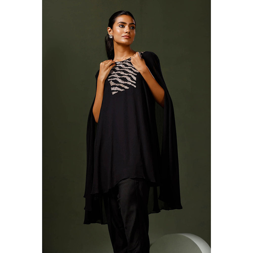 "Two Sisters" by Gyans Black Cape Kurta with Tulip Pant (Set of 2)
