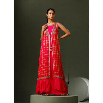 "Two Sisters" by Gyans Pink Banarasi Organza Jacket and Gown (Set of 2)
