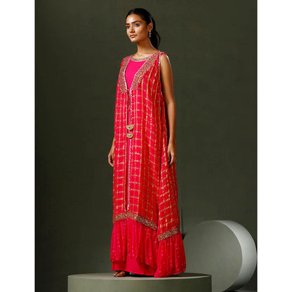 "Two Sisters" by Gyans Pink Banarasi Organza Jacket and Gown (Set of 2)