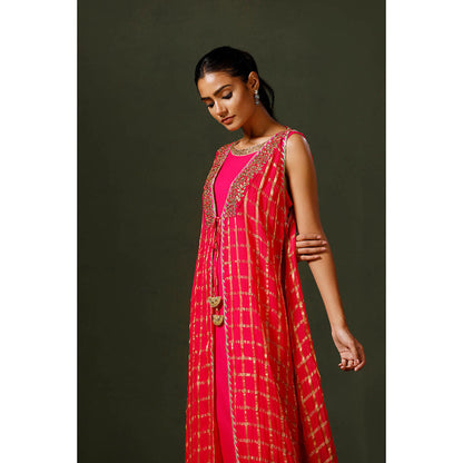 "Two Sisters" by Gyans Pink Banarasi Organza Jacket and Gown (Set of 2)