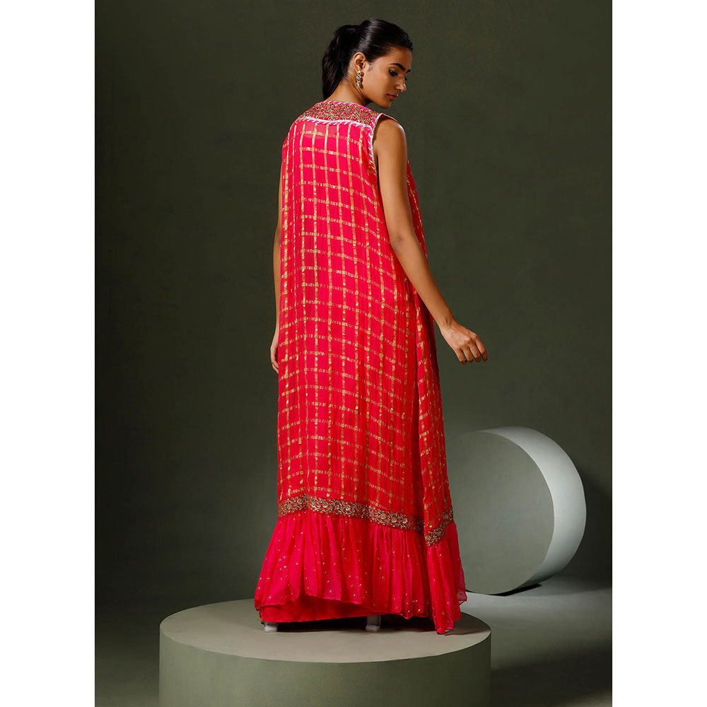 "Two Sisters" by Gyans Pink Banarasi Organza Jacket and Gown (Set of 2)