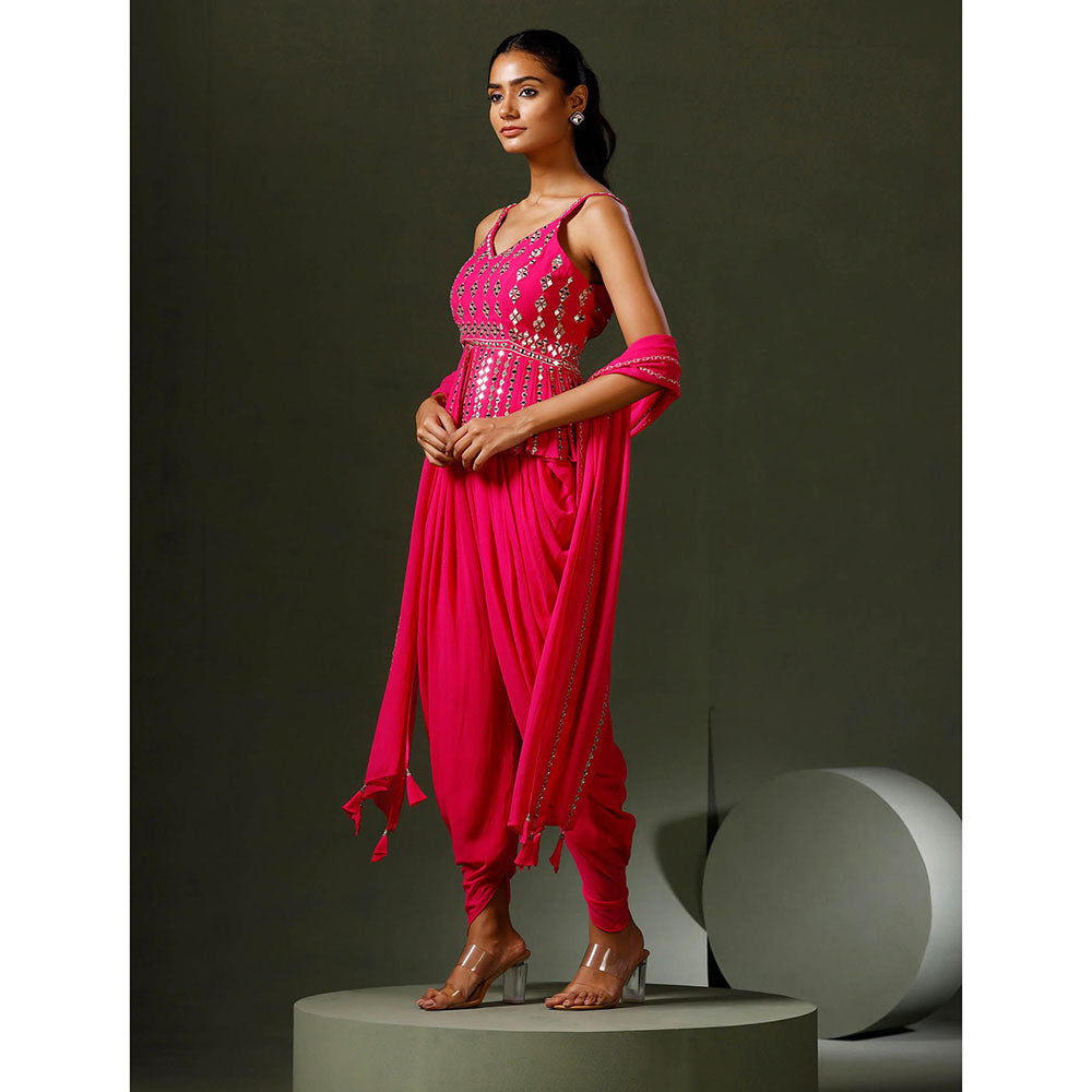 "Two Sisters" by Gyans Hot Pink Peplum Top with Dhoti and Dupatta (Set of 3)
