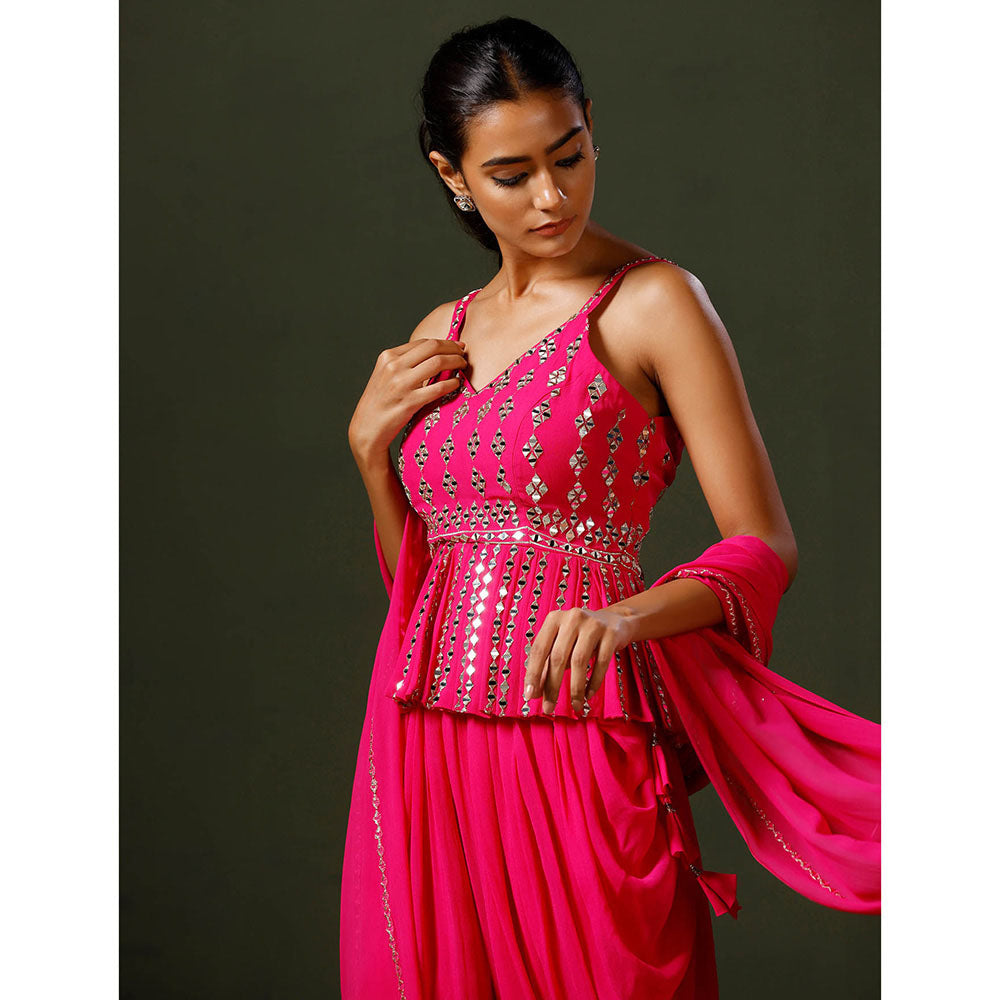 "Two Sisters" by Gyans Hot Pink Peplum Top with Dhoti and Dupatta (Set of 3)