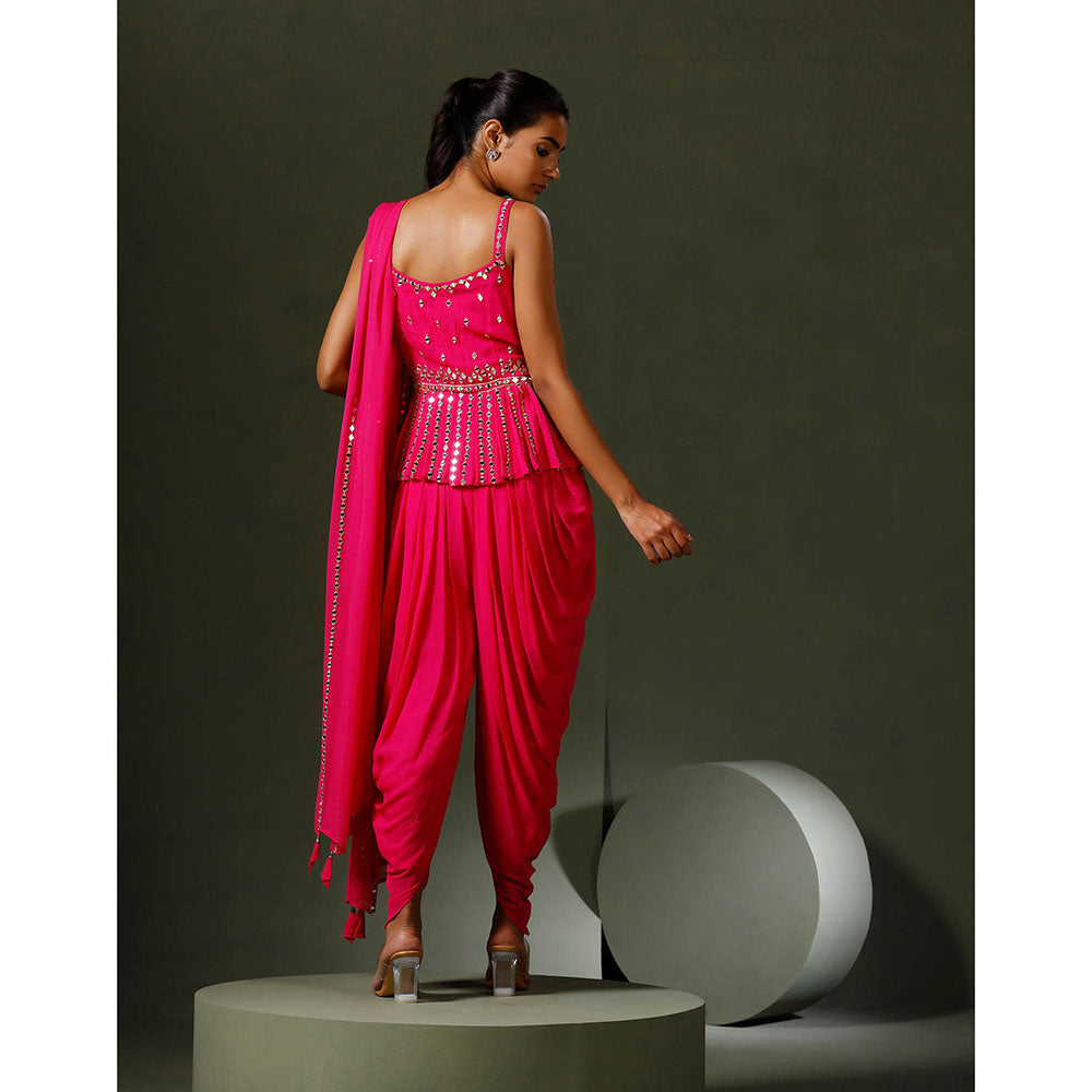 "Two Sisters" by Gyans Hot Pink Peplum Top with Dhoti and Dupatta (Set of 3)