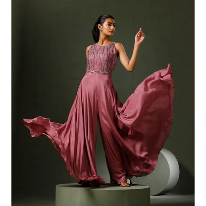"Two Sisters" by Gyans Dark Pink Embellished Jumpsuit