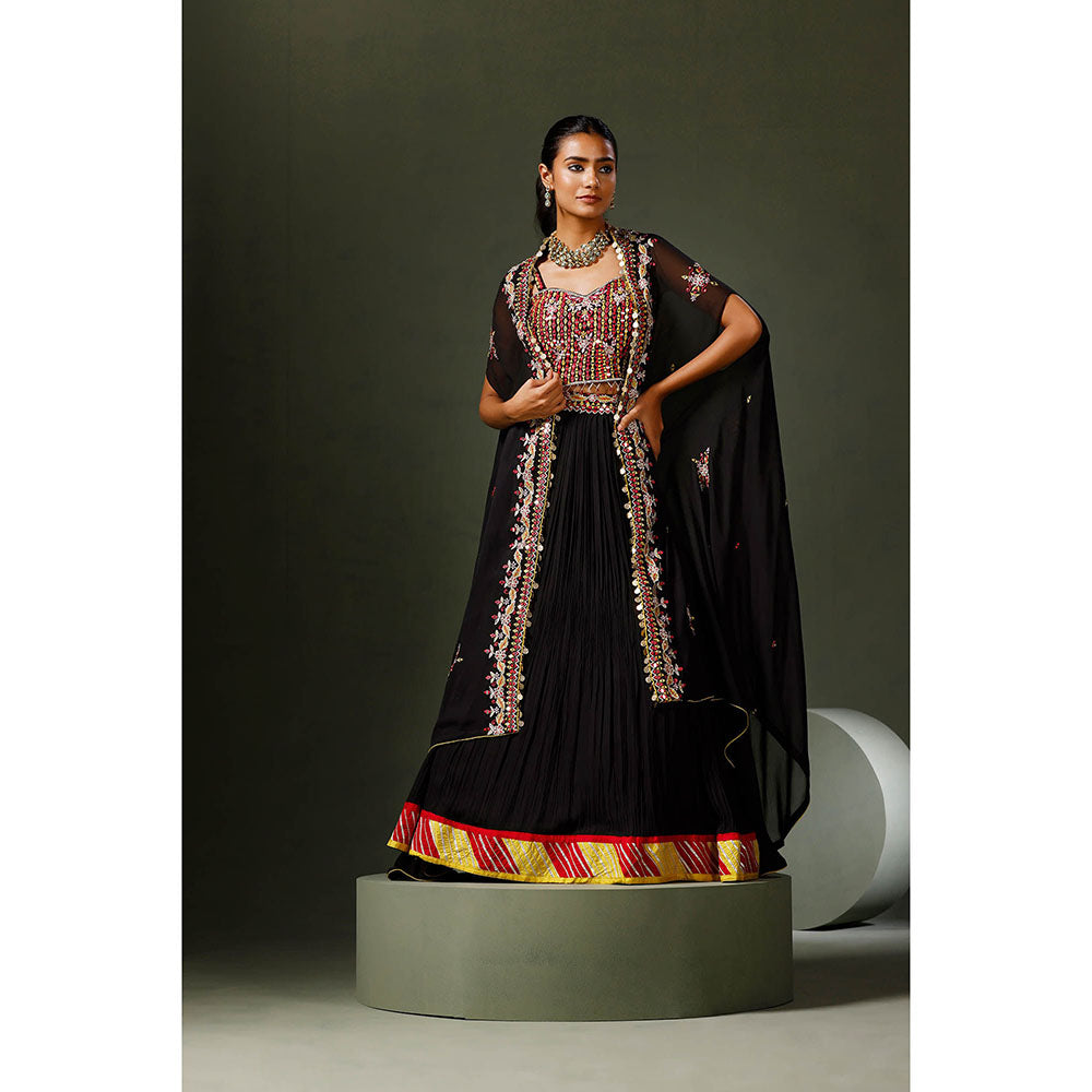 "Two Sisters" by Gyans Black Sheesha Lehenga with Blouse and Dupatta (Set of 3)
