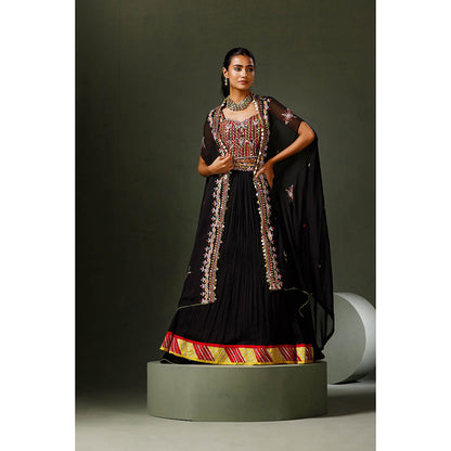 "Two Sisters" by Gyans Black Sheesha Lehenga with Blouse and Dupatta (Set of 3)