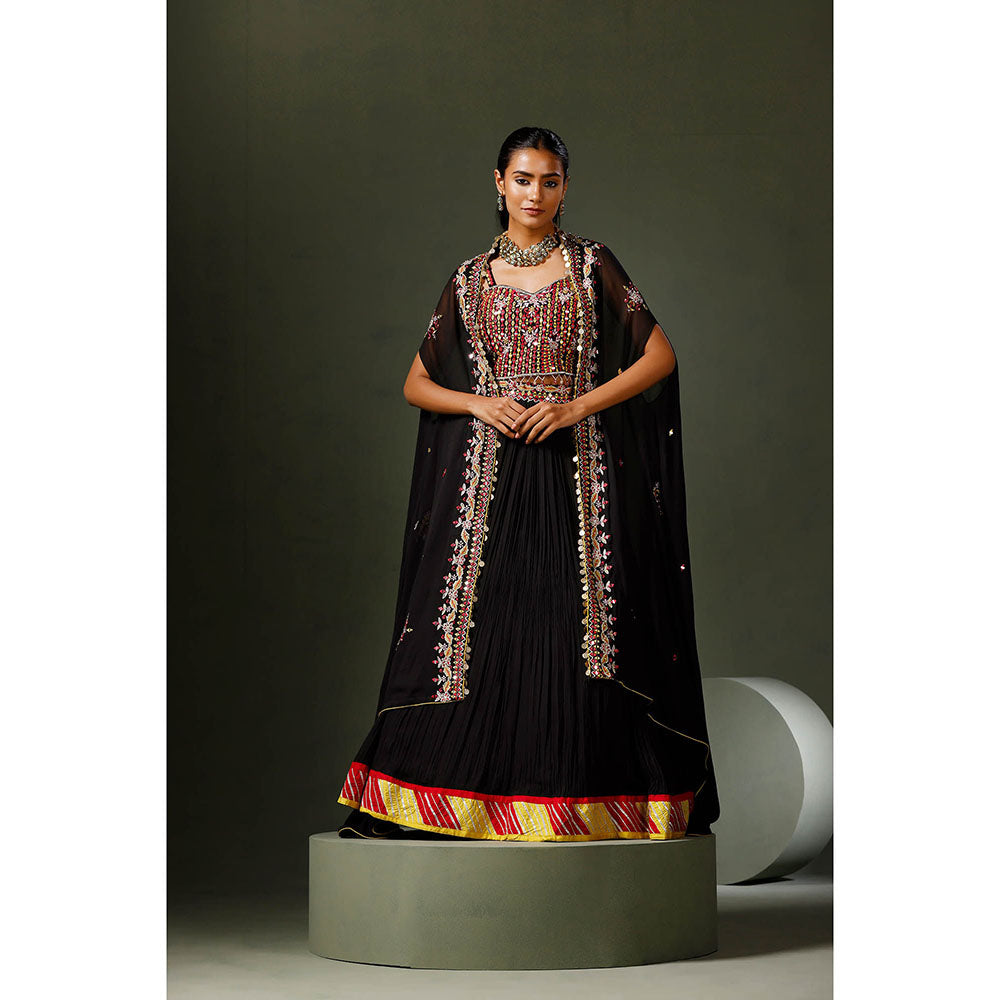 "Two Sisters" by Gyans Black Sheesha Lehenga with Blouse and Dupatta (Set of 3)