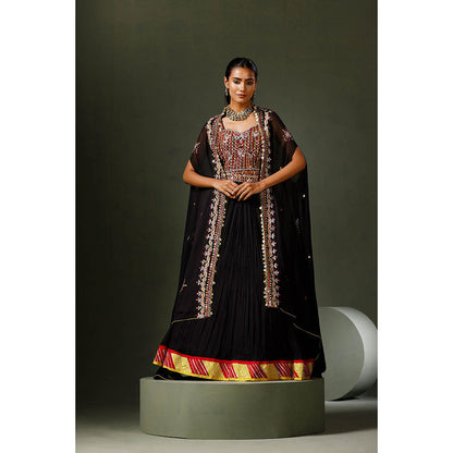 "Two Sisters" by Gyans Black Sheesha Lehenga with Blouse and Dupatta (Set of 3)