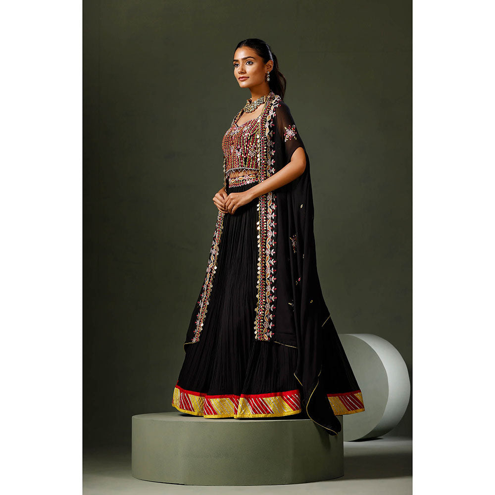 "Two Sisters" by Gyans Black Sheesha Lehenga with Blouse and Dupatta (Set of 3)