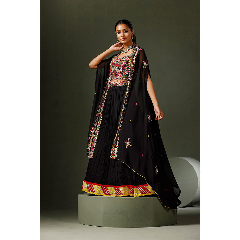 "Two Sisters" by Gyans Black Sheesha Lehenga with Blouse and Dupatta (Set of 3)