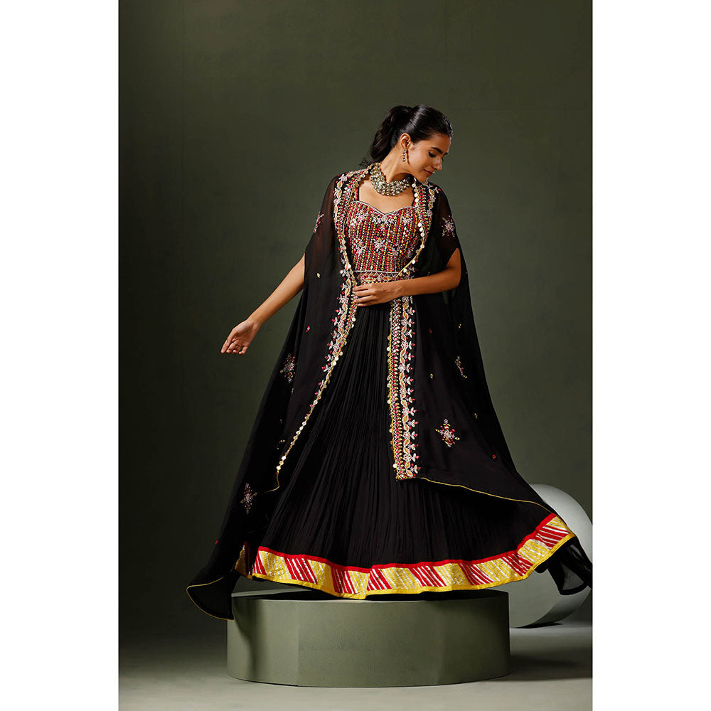 "Two Sisters" by Gyans Black Sheesha Lehenga with Blouse and Dupatta (Set of 3)