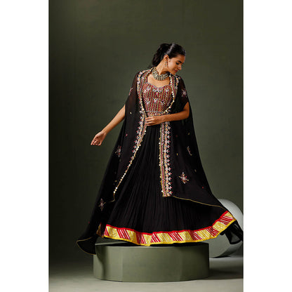 "Two Sisters" by Gyans Black Sheesha Lehenga with Blouse and Dupatta (Set of 3)