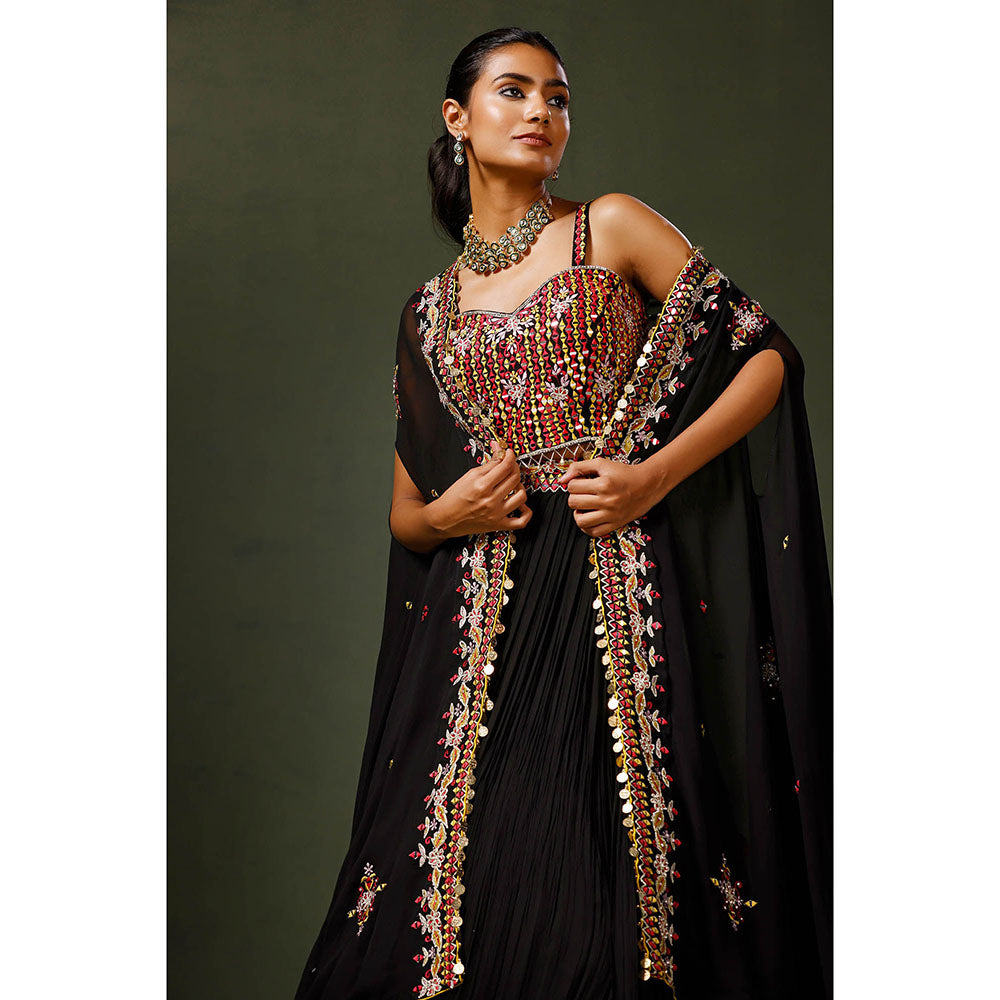 "Two Sisters" by Gyans Black Sheesha Lehenga with Blouse and Dupatta (Set of 3)