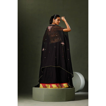 "Two Sisters" by Gyans Black Sheesha Lehenga with Blouse and Dupatta (Set of 3)
