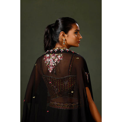 "Two Sisters" by Gyans Black Sheesha Lehenga with Blouse and Dupatta (Set of 3)