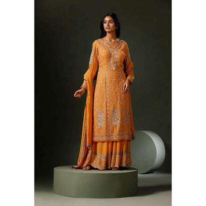 "Two Sisters" by Gyans Burnt Orange Sharara with Kurta and Dupatta (Set of 3)