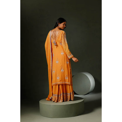 "Two Sisters" by Gyans Burnt Orange Sharara with Kurta and Dupatta (Set of 3)