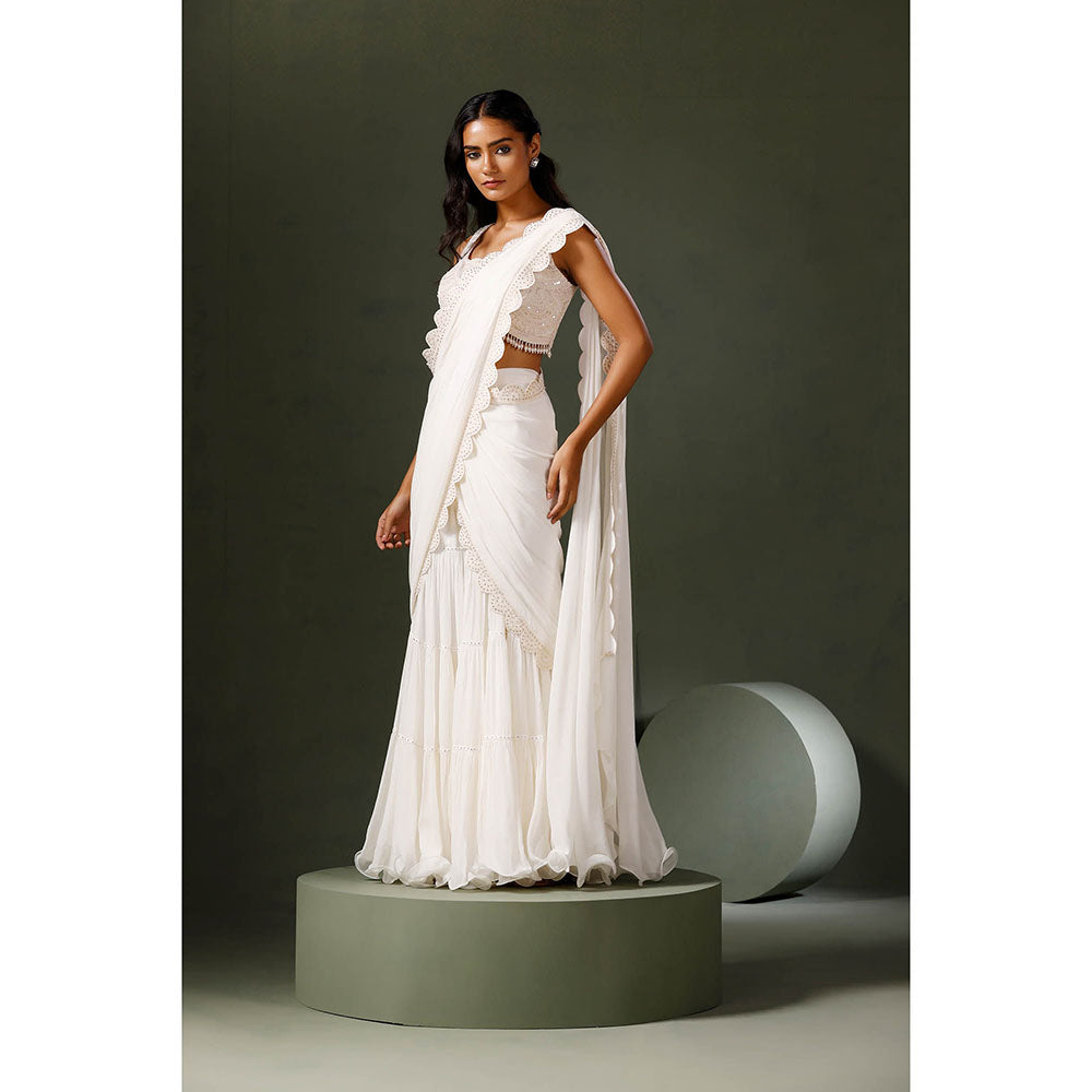 "Two Sisters" by Gyans White Crystal Garara Saree with Stitched Blouse