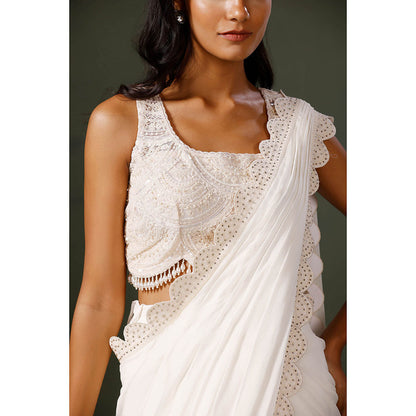 "Two Sisters" by Gyans White Crystal Garara Saree with Stitched Blouse
