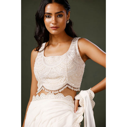 "Two Sisters" by Gyans White Crystal Garara Saree with Stitched Blouse