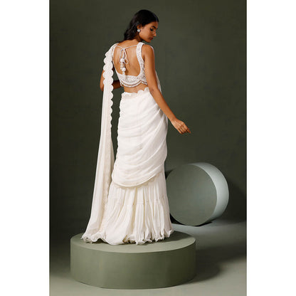 "Two Sisters" by Gyans White Crystal Garara Saree with Stitched Blouse