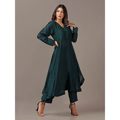 "Two Sisters" by Gyans Teal Green Kurta with Pant (Set of 2)