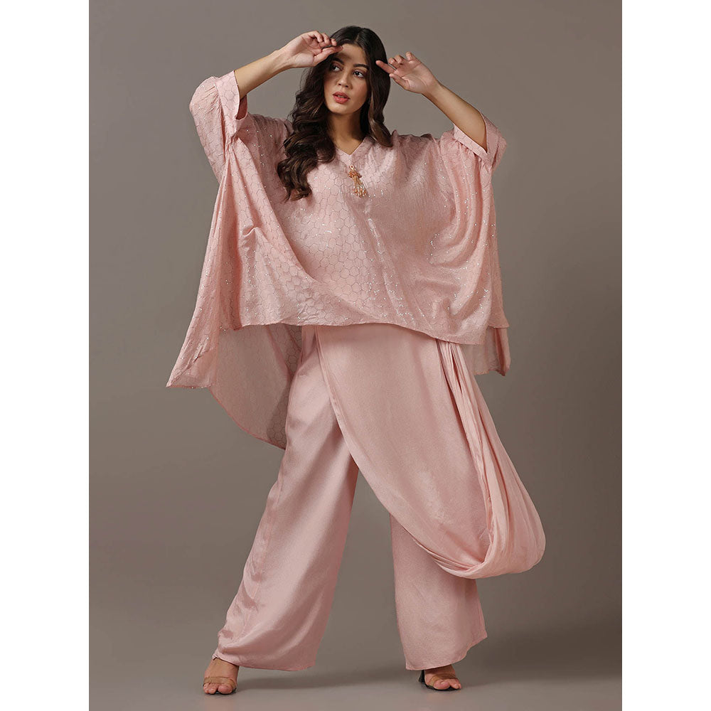 "Two Sisters" by Gyans Pink Kaftan with Drape Pant (Set of 2)