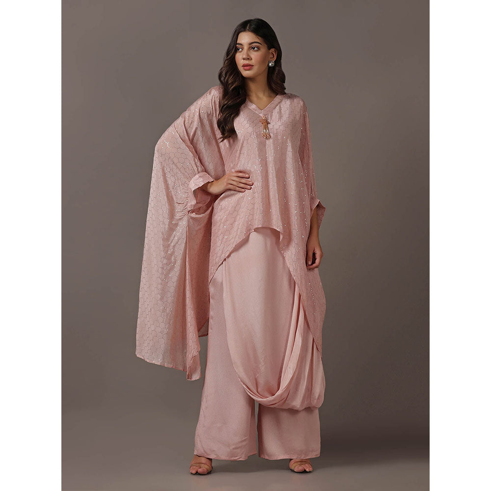 "Two Sisters" by Gyans Pink Kaftan with Drape Pant (Set of 2)