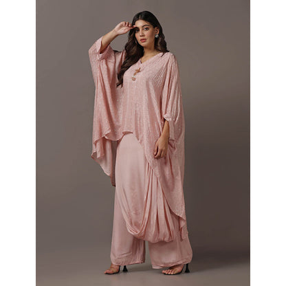 "Two Sisters" by Gyans Pink Kaftan with Drape Pant (Set of 2)
