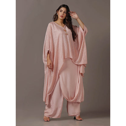"Two Sisters" by Gyans Pink Kaftan with Drape Pant (Set of 2)
