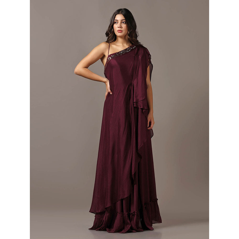 "Two Sisters" by Gyans Wine One Shoulder Drape Gown