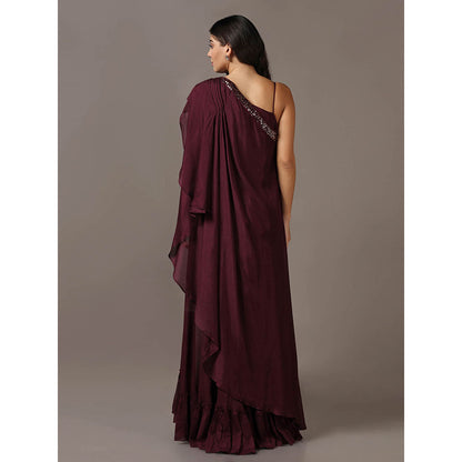 "Two Sisters" by Gyans Wine One Shoulder Drape Gown