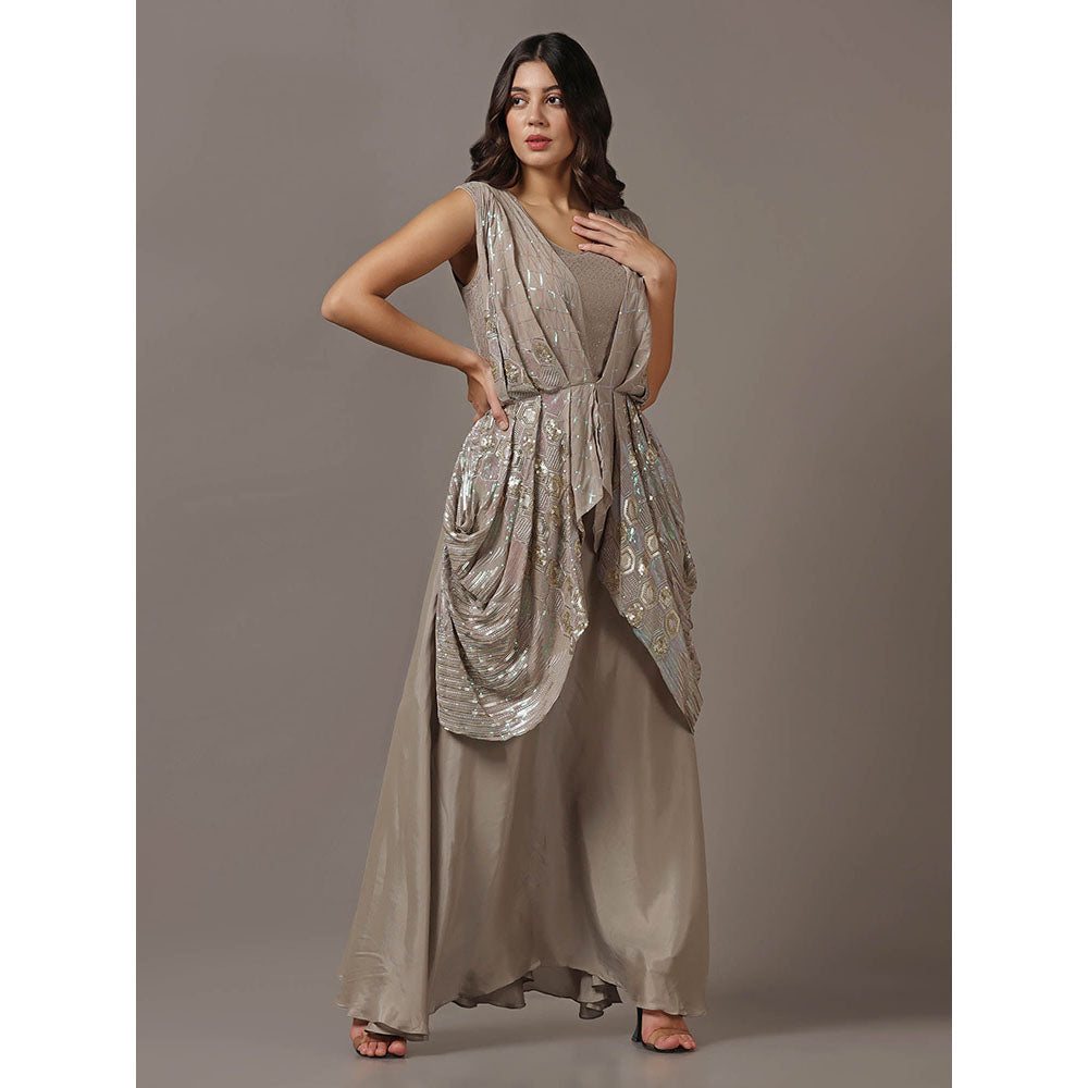 "Two Sisters" by Gyans Grey Sequins Drape Gown