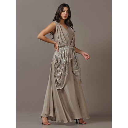 "Two Sisters" by Gyans Grey Sequins Drape Gown