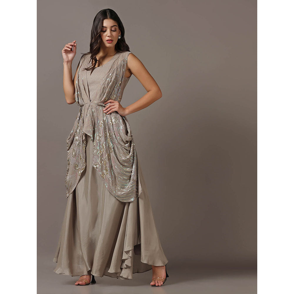"Two Sisters" by Gyans Grey Sequins Drape Gown