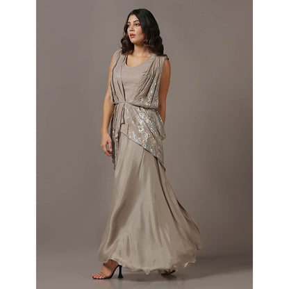 "Two Sisters" by Gyans Grey Sequins Drape Gown