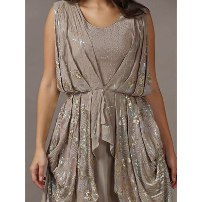 "Two Sisters" by Gyans Grey Sequins Drape Gown