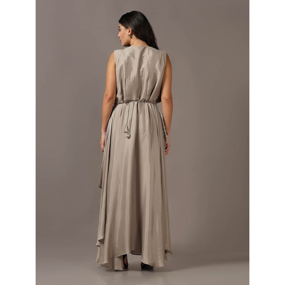 "Two Sisters" by Gyans Grey Sequins Drape Gown