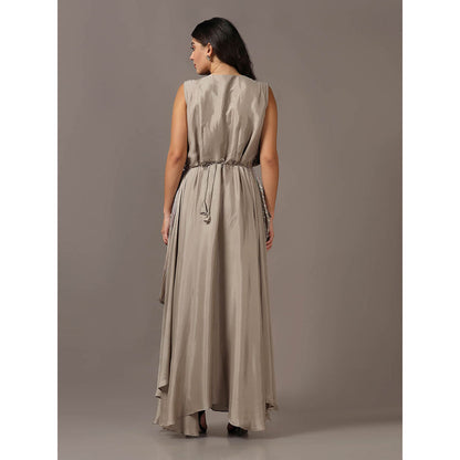 "Two Sisters" by Gyans Grey Sequins Drape Gown