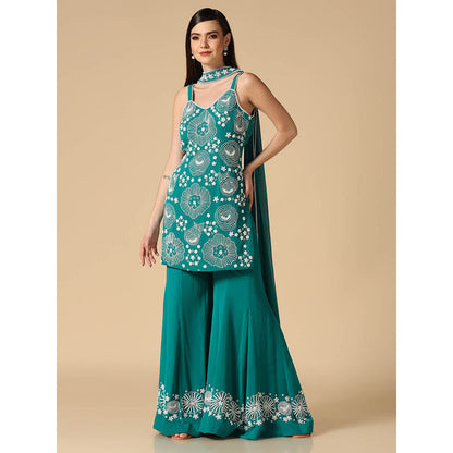 "Two Sisters" by Gyans Green Sharara with Embroidery Kurta and Dupatta (Set of 3)